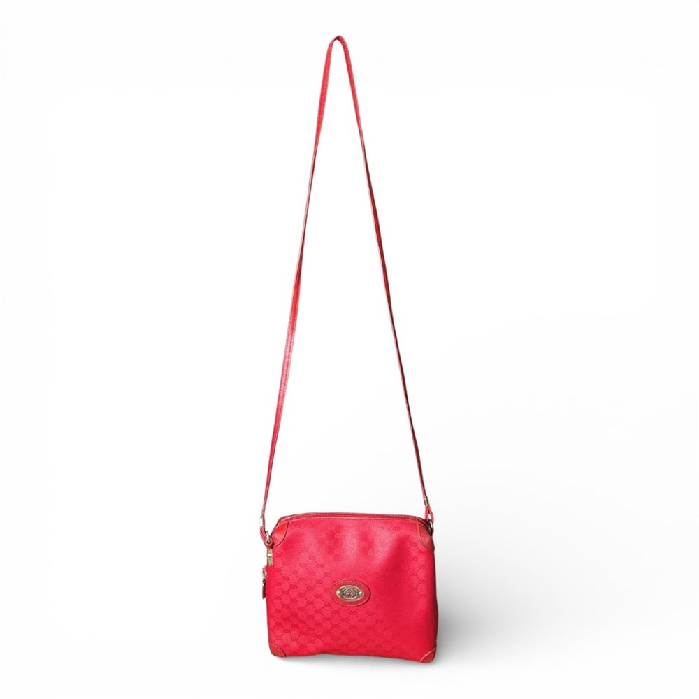 Vintage 1980s Gucci Micro GG Coated Canvas Leather Red Crossbody Bag